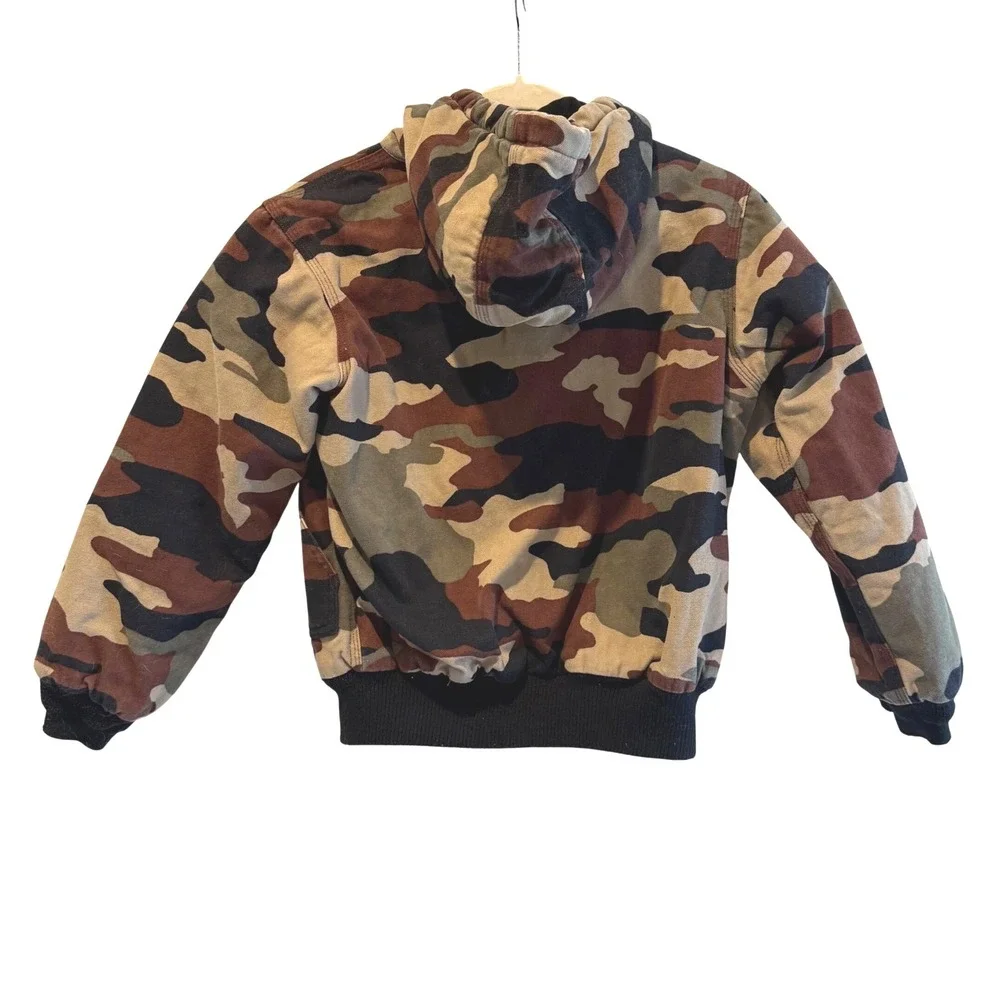 Walls‎ Blizzard Pruf Vintage Green Brown Camo Hooded Bomber Jacket Kids 12/14 YL